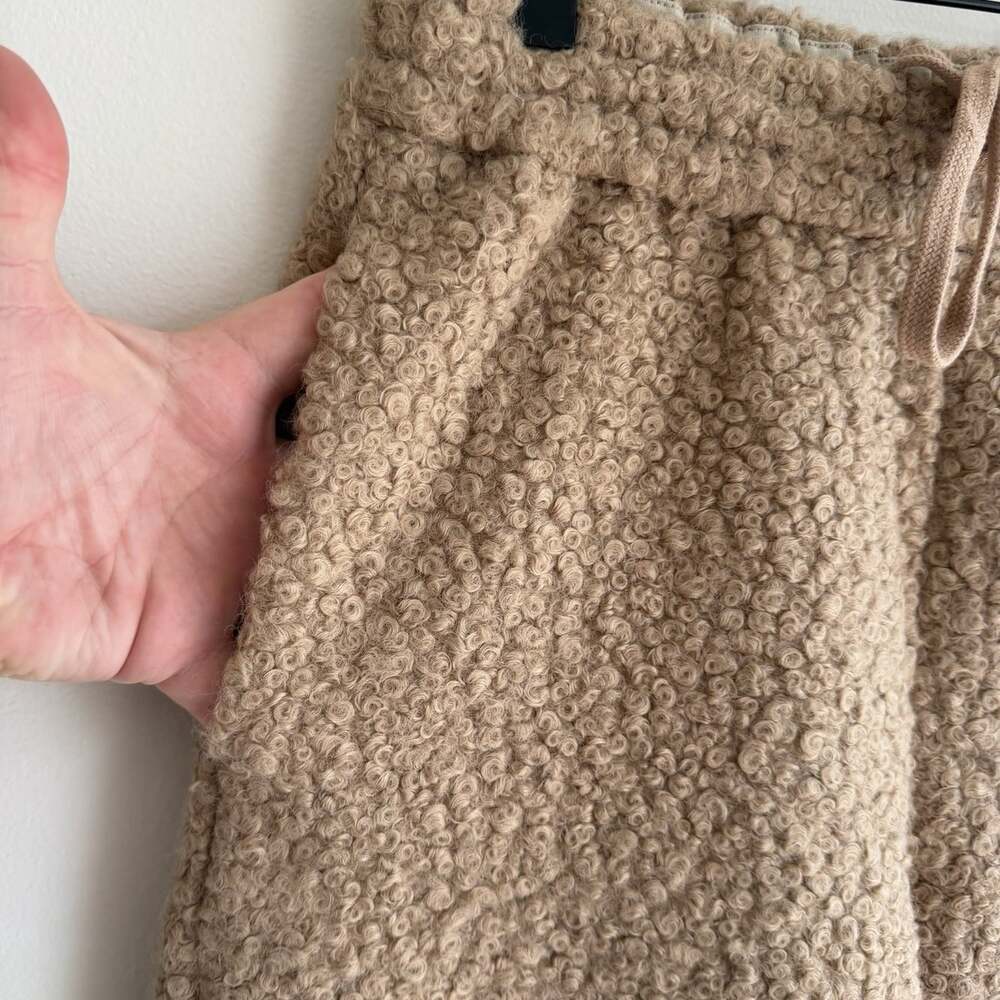 STAUD Rabbit Fleece Wide-Leg Track Pants Tan Sherpa Womens Size S Cozy Lounge - Picture 6 of 9